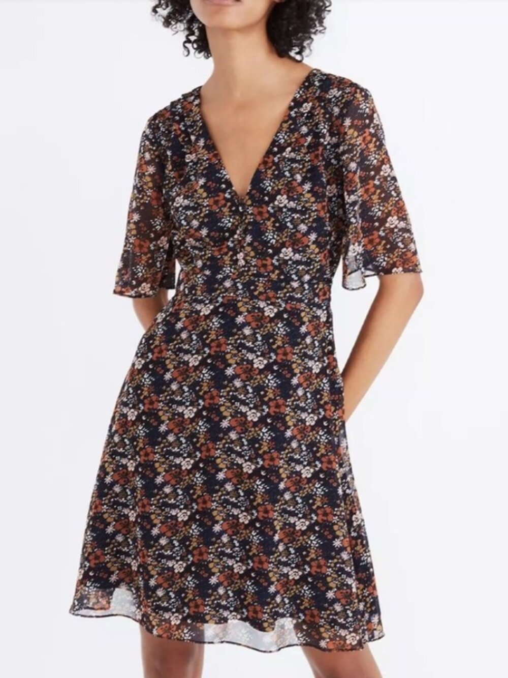 Madewell Flutter Sleeve Floral Dress